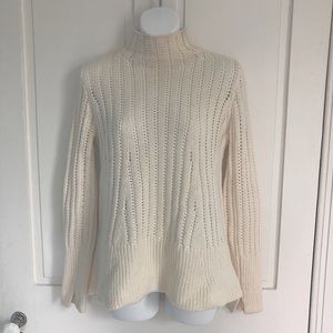 INHABIT White 100% Wool Pointelle Mock Neck Peplum Sweater S